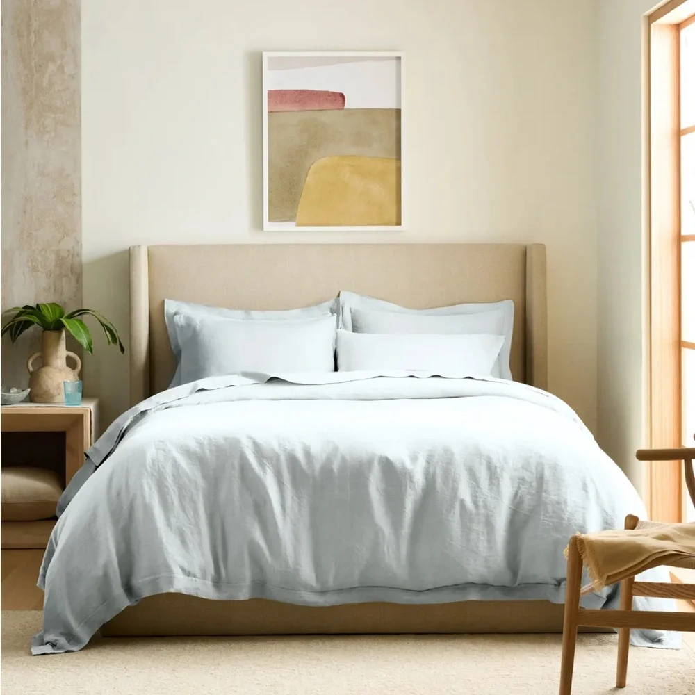 Quince European Linen Double Flange Duvet Cover Set Mist King Cal King